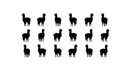 Fototapeta premium Llama silhouettes pattern icon set with small repeating figures for minimal monochrome textile and branding designs