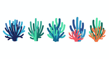 Colorful coral reef branches illustration, underwater marine life, vibrant sea plants © Mini