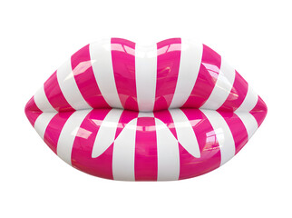 Fototapeta premium Shiny pink and white striped lips isolated on transparent background