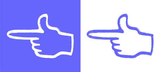 Pair of hand drawn pointing finger icons in blue and white chalk doodle style. Creative directional elements for urban graphic design and streetwear. © dirtyfellas