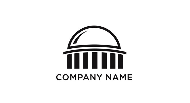 Minimalist dome building icon with vertical pillars logo design.