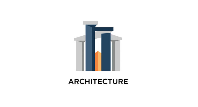 Minimalist modern architecture logo design featuring stylized building columns and structures.