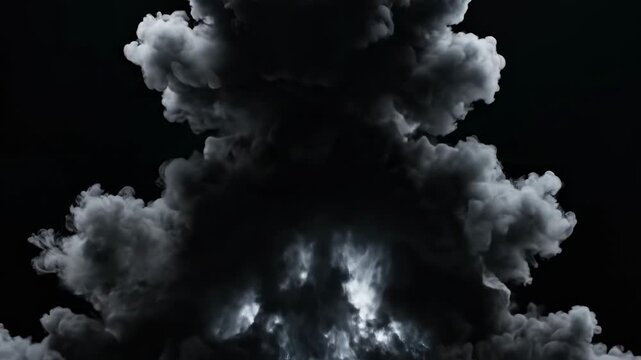 This captures a massive explosion of smoke and fire in a dark and ominous atmosphere, creating a dramatic and intense visual effect.