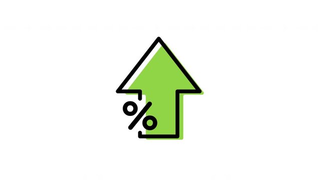 Flat design animation of green up arrow and red down arrow with percentage symbols on transparent background representing stock market and interest rates.