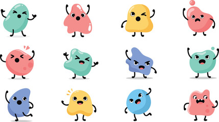 Fototapeta premium Collection of colorful cartoon easter eggs with faces and arms