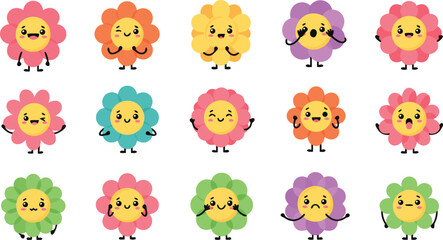 Fototapeta premium Colorful cartoon lion characters in various bright hues and poses