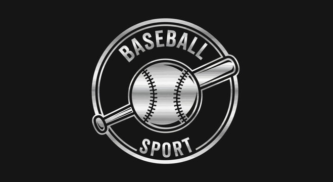 Baseball Emblem: Silver Metallic Design for Sports Teams and Athletic Branding Purpose