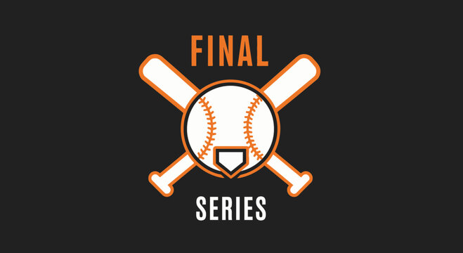 Baseball Final Series Logo Design With Bats and Ball, Sport Emblem on Black Background