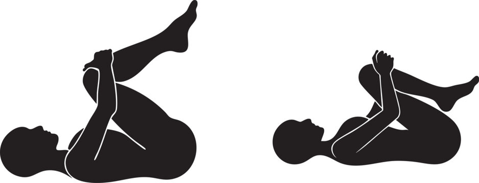Black silhouette of a woman lying on her back with one leg bent
