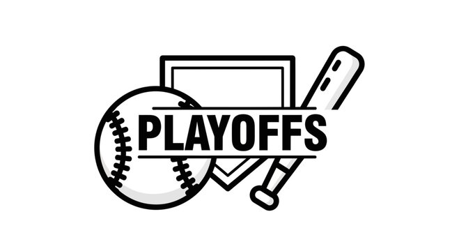 Baseball Playoff Logo Featuring Ball, Bat And Home Plate Emblem in Simple Monochrome Style