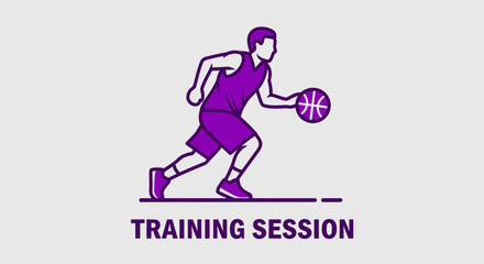 Obraz premium Basketball Player Dribbling and Training Session Graphic Illustration in Purple and White
