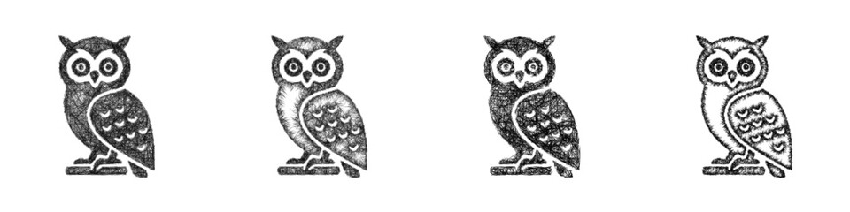 Obraz premium Sketch owl of athena icon design set