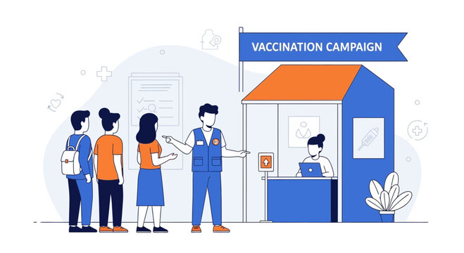 Vaccination Campaign: People Queue for COVID-19 Shot at Outdoor Clinic