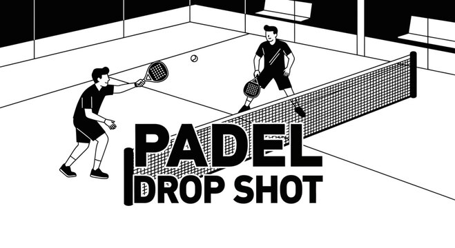 Black And White Padle Match Featuring Two Players During a Drop Shot Moment