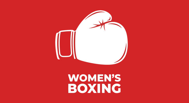Bold Women's Boxing Graphic Featuring a Boxing Glove Symbol On a Red Background