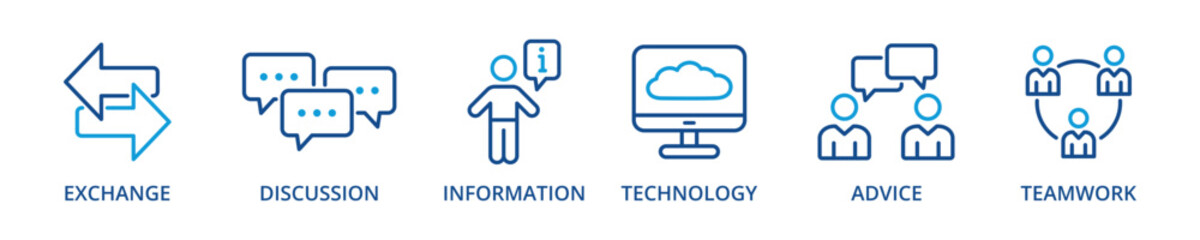 Communication outline color banner icon with exchange, discussion, information, technology, advice, teamwork © ragilicon