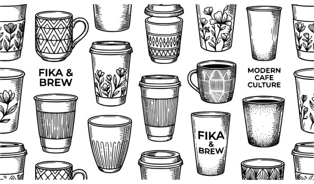 Coffee tea drinkware pattern fika brew cafe culture illustration