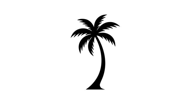 Vector silhouette of Palm Tree with curved trunk and tropical fronds, iconic coastal botanical natural landmark art