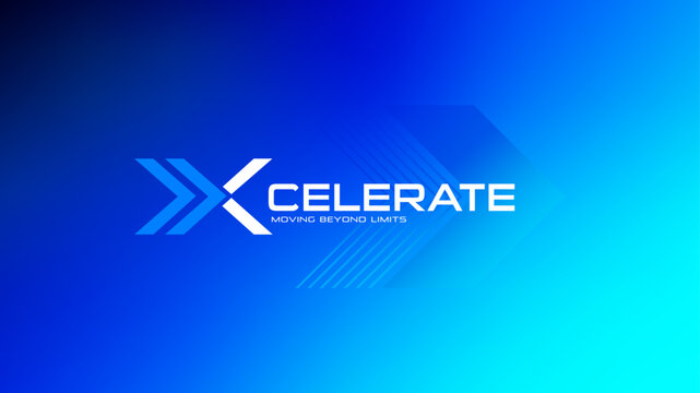 Xcelerate LogoModern futuristic X-Celerate logo design with motion blur on blue gradient background.
