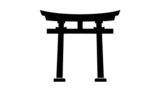 Vector silhouette of Torii Gate with curved lintel and twin pillars, iconic Japanese Shinto architectural cultural landmark art