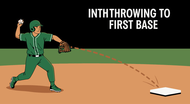 Baseball player throwing ball to first base, action shot, sports concept