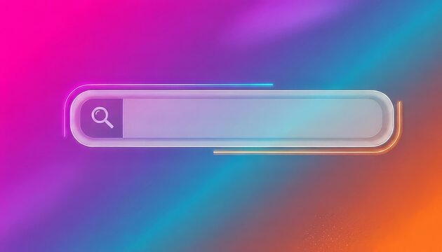 A colorful search bar on a gradient background.