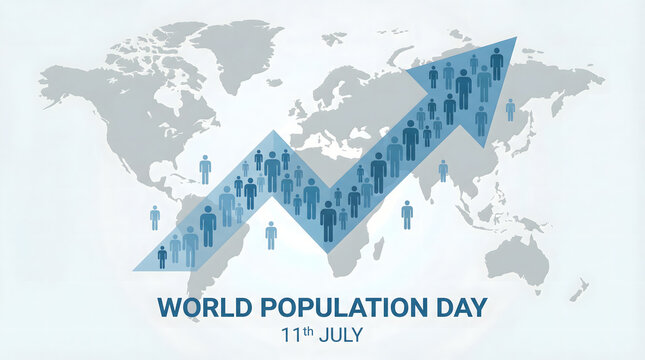 World population day concept with growing graph on map