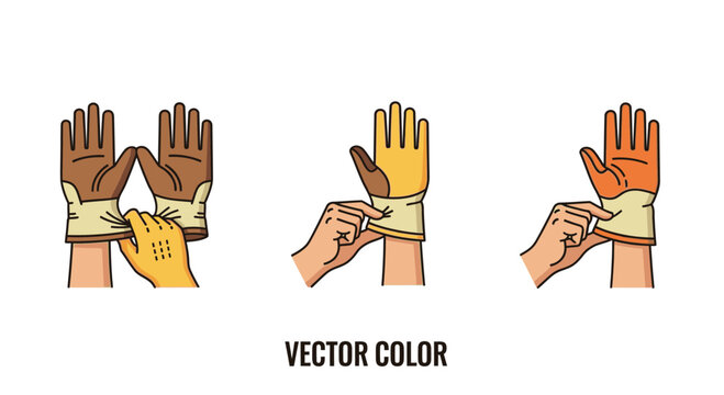 Step-by-step guide: How to put on protective work gloves, vector illustration