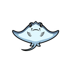 Fototapeta premium Stylized vector illustration of a cartoon stingray or manta ray character isolated on white. Features a light blue body, large black eyes, and long tail, ideal for aquatic branding.