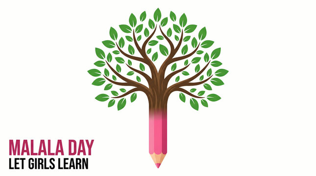 Malala day let girls learn tree pencil logo