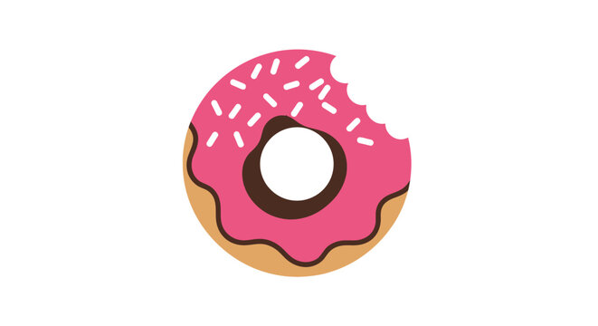 A delicious bitten donut graphic with vibrant pink frosting, a sweet treat design