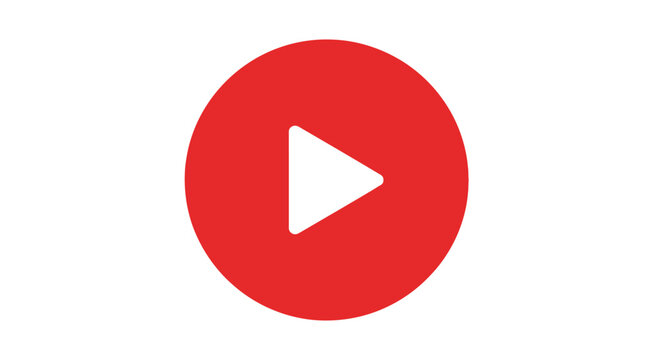 Minimalist Play Button Icon in Red Circle on White Background, Symbolic Digital Media