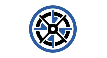 Fototapeta premium Abstract circular emblem in blue and black, geometric design on white background