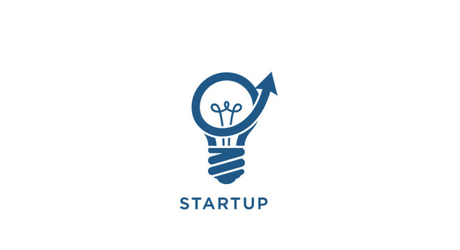 Innovative startup logo design featuring a lightbulb with an upward arrow for new concepts