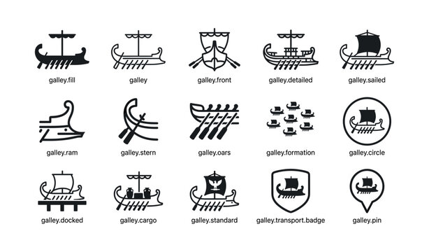 Galley ship icons in grid showing variations and labels