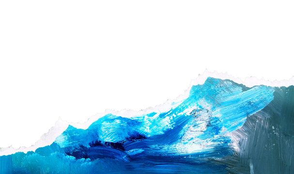 Blue torn paper edge with acrylic paint wave on transparent background. copy space layout for creative design and branding