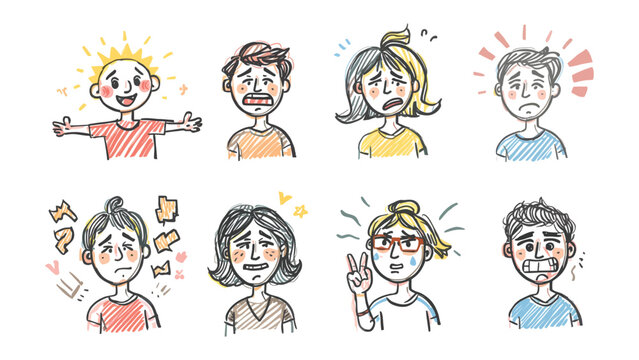 Human Emotions: Diverse expressions of human emotion are captured in a series of sketches, each portraying a unique state of mind. Each illustration serves as a window into the inner world.