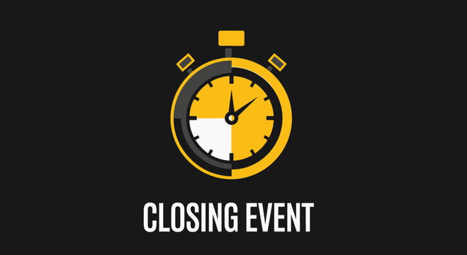 Closing Event Countdown, Time-Sensitive Announcement with Graphic Symbol on Black Background