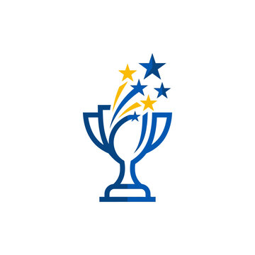 Blue Trophy with Shining Stars Rising.