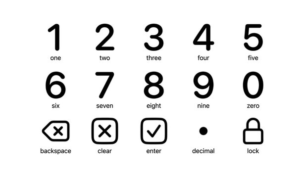 Digits and keypad function icons arranged on white background