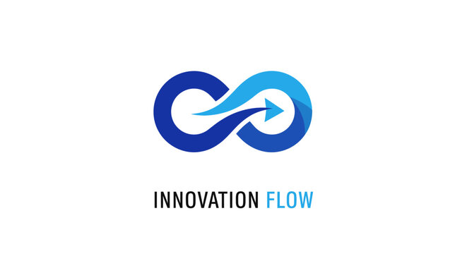 Abstract illustration of innovation flow with infinity shape and arrow pointing forward