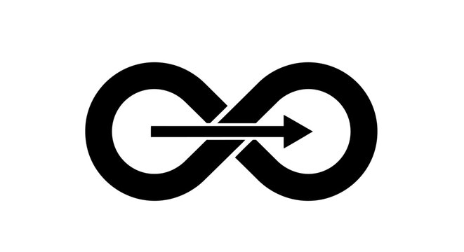 Abstract infinity symbol with an arrow representing endless evolution and growth, minimal design