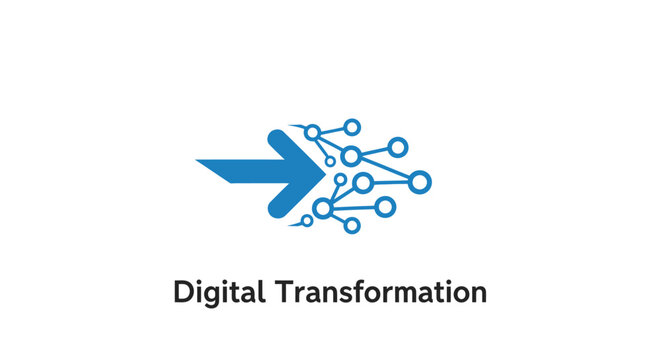 Digital transformation logo: arrow and network symbolizing modern technological advancement