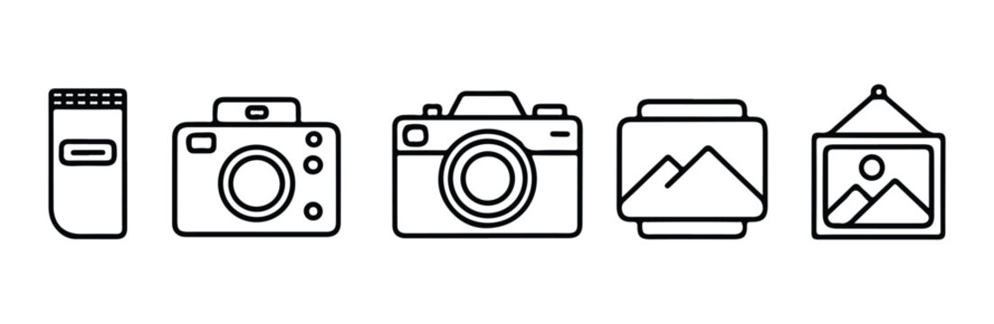 Icons of memory card camera landscape photo and picture frame.