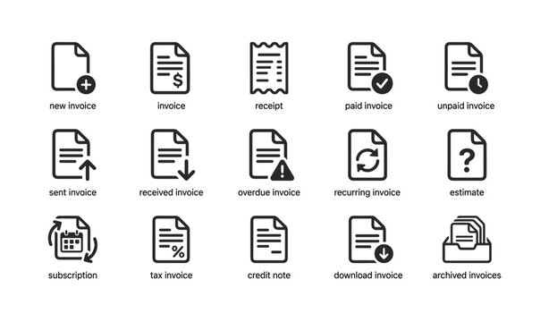 Invoice and document icons arranged in labeled grid layout
