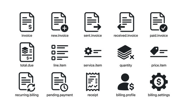 Invoice and billing icons for payments and receipts