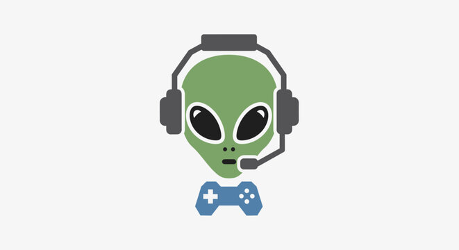 An alien gamer with headset and controller, representing video games and entertainment