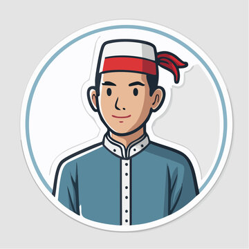 Illustration of a young Muslim man wearing a peci hat