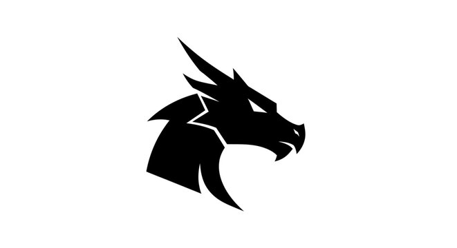 Minimalist Silhouette of a Fierce Dragon Head on a Clean White Background