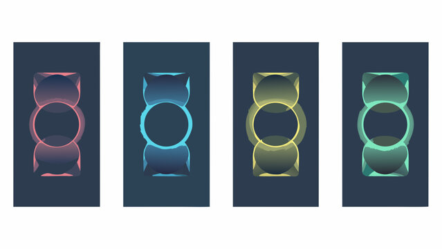abstract geometric shapes with glowing effects a set of four vertical designs high quality professional detailed modern elegant